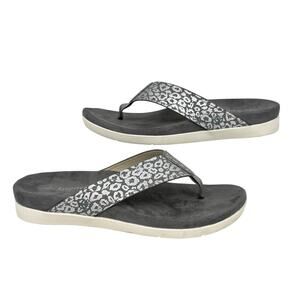 Spenco Newport Thong Sandals Womens Size 10 Gray Cheetah Orthotic Arch Support‎